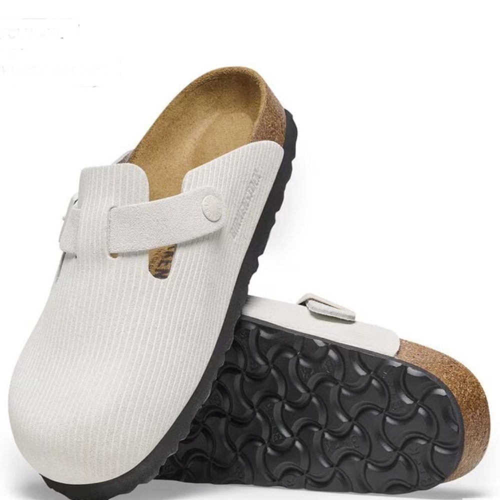 BOSTON BIRKENSTOCK ANTIQUE WHITE CORDUROY SUEDE SIZE 36N~ NWT